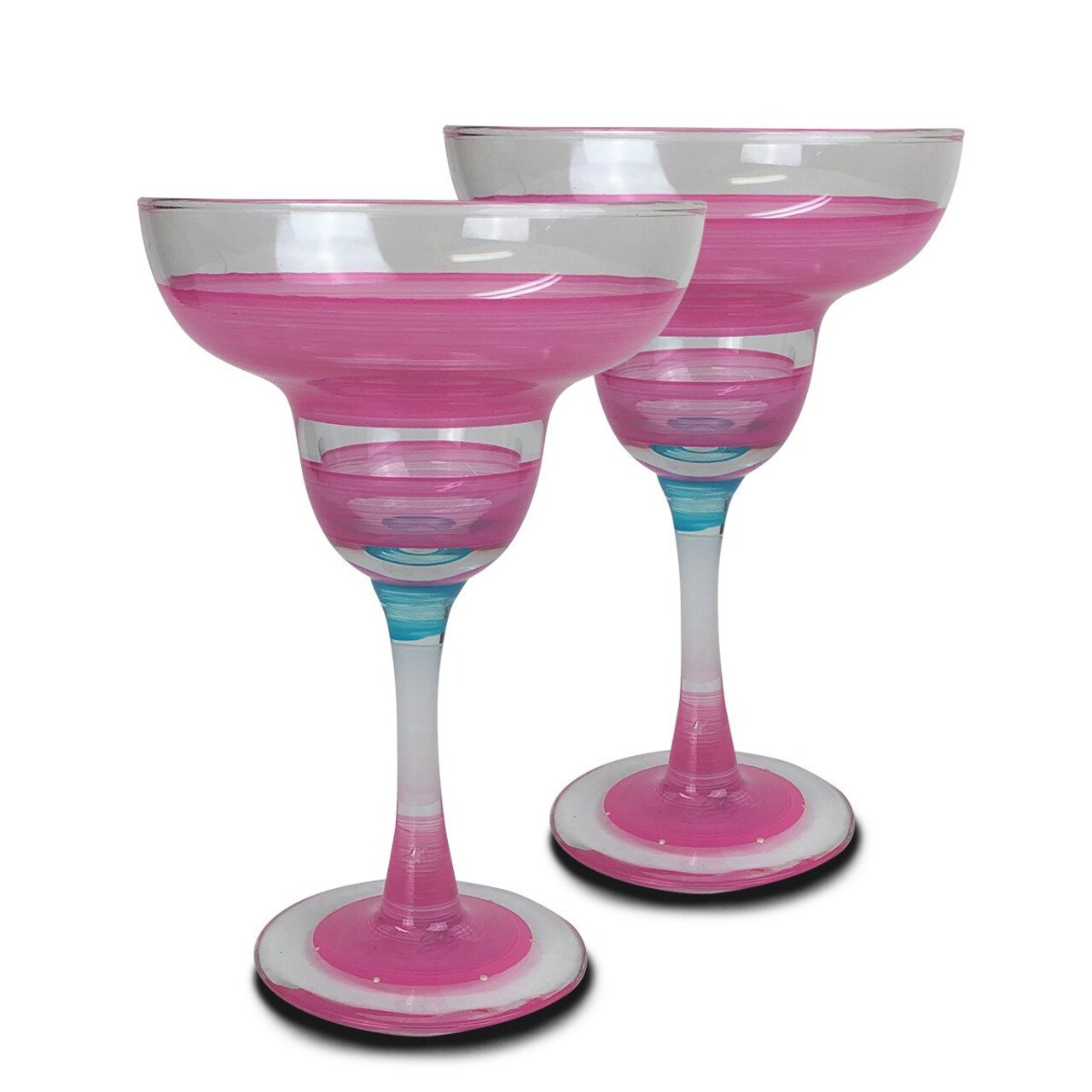 Hand Painted Glassware Cape Cod Cottage Stripe Pink Margarita